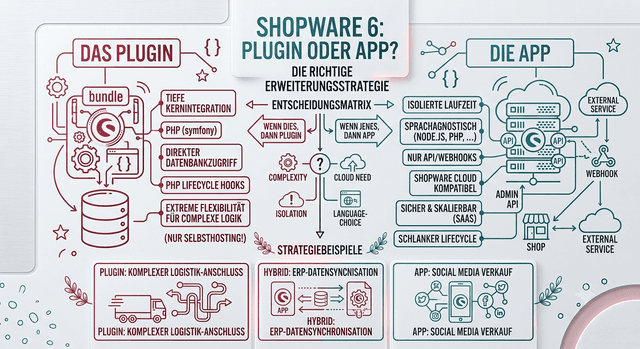 Shopware 6: Plugin oder App – wann nehme ich was? Shopware 6: Plugin oder App – wann nehme ich was?